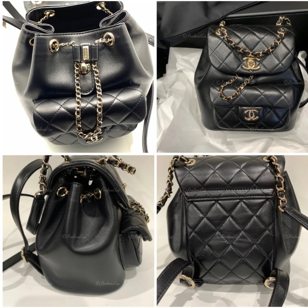 Authentic CHANEL Black lambskin Mini Duma Drawstring Backpack / Gold Hardware - Picture 7 of 12